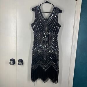Zeagoo Flapper Dress Womens XS-Small Sequins Fringe Lined 1920's Vintage‎ Gatsby
